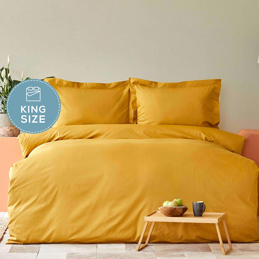 BACK TO BASIC LIGHT MUSTARD 100% COTTON KING SIZE DUVET COVER