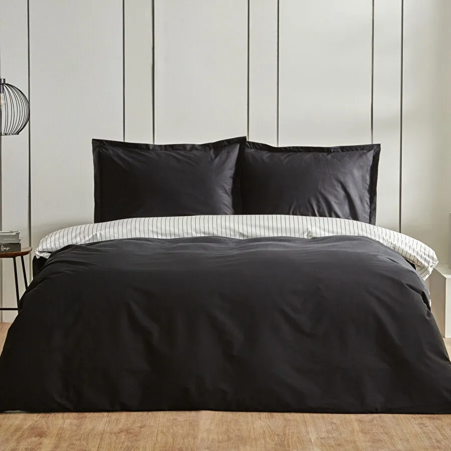 COOL TOUCH STRIPE BLACK DOUBLE DUVET COVER SET