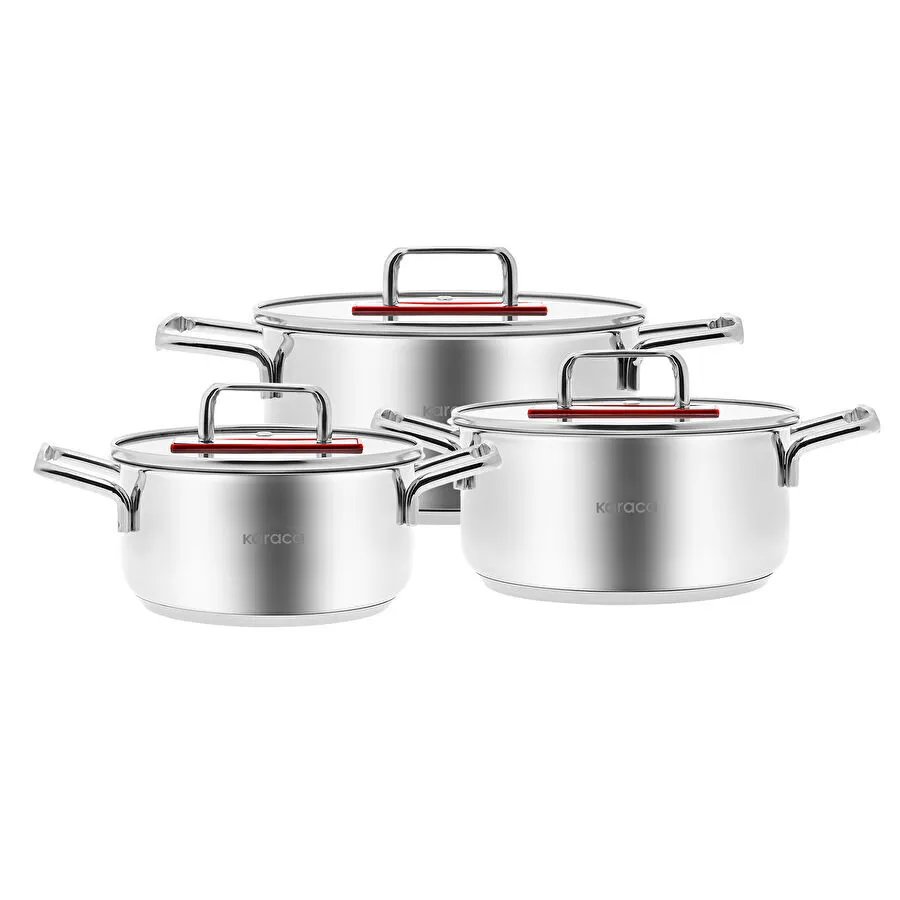KARACA ARYA 6 PIECE MIDI STEEL POT SET RED