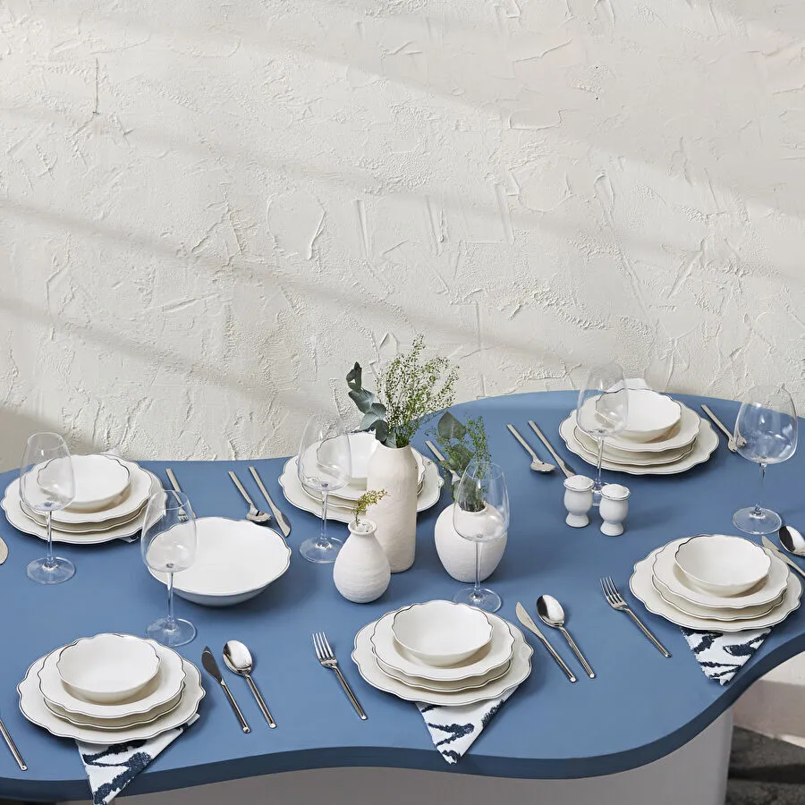Karaca Daisy Wave Shape Kayıklı Porselen 27 Parça 6 Kişilik Yemek Takımı Platinium