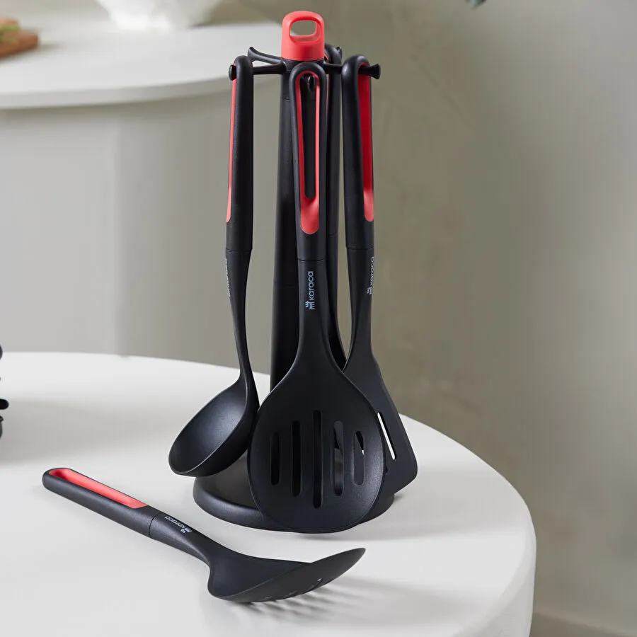 KARACA MARCO RED 6 PIECE SERVICE SET WITH STAND