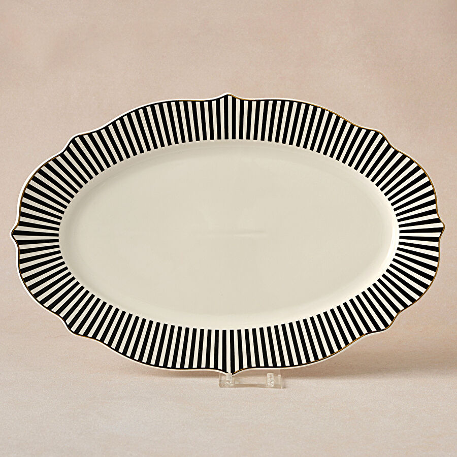 KARACA NEW ROMANTIC BLACK THIN STRIPED BOAT PLATE 36CM