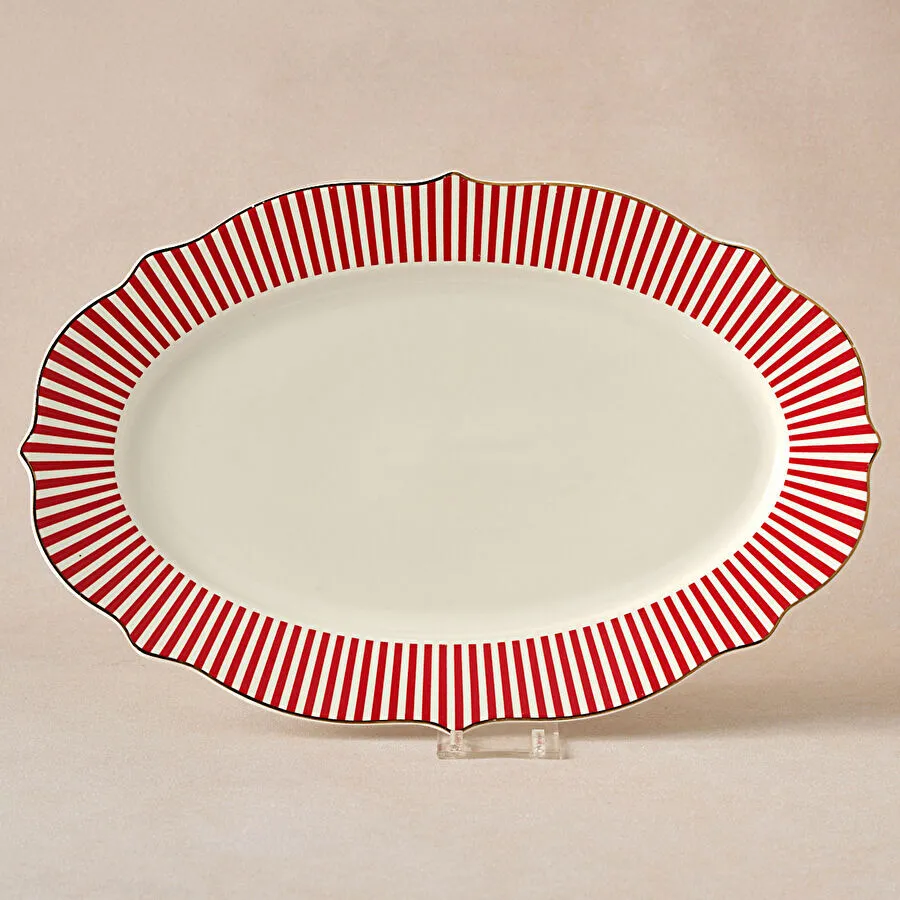 KARACA NEW ROMANTIC RED THIN STRIPED BOAT PLATE 36CM