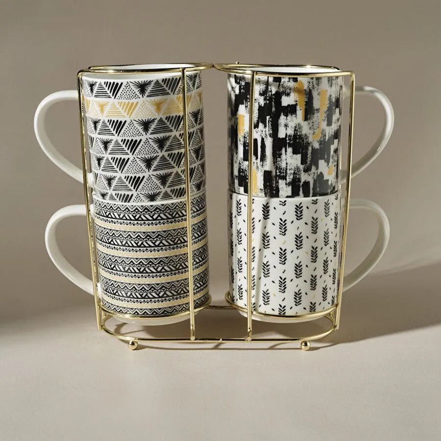 Karaca Nigrum 5 Parça Standlı Porselen Kupa/Mug Seti 320 Ml