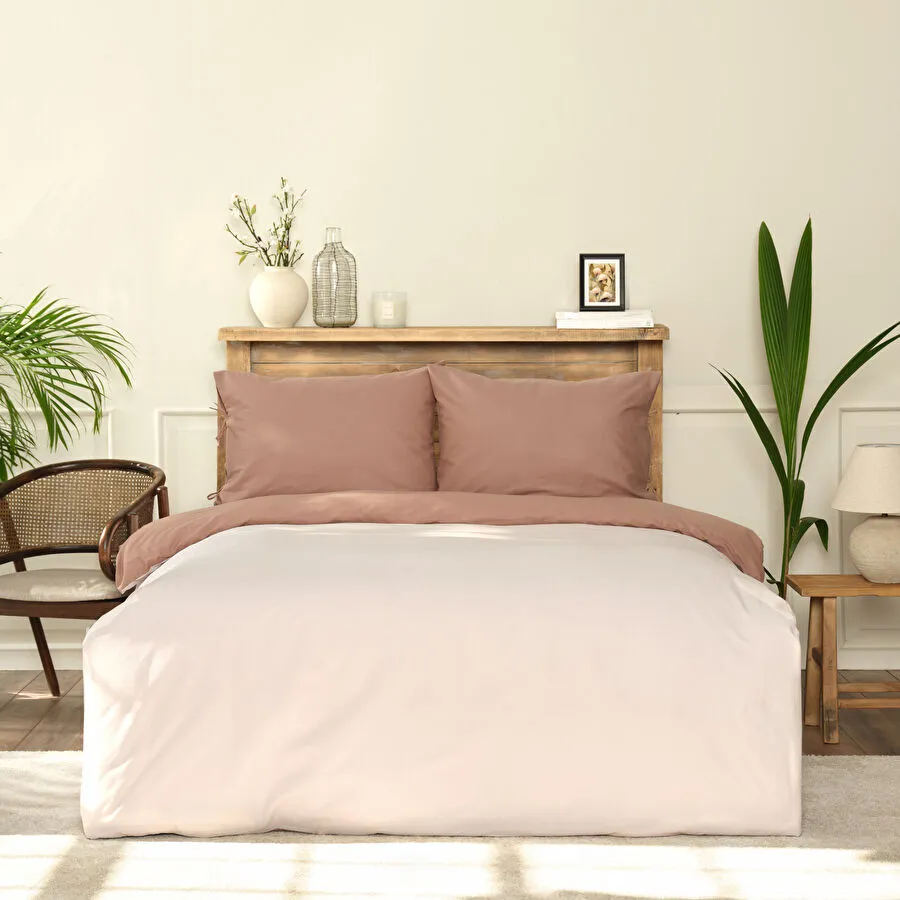 Karaca Home %100 Pamuk Basic Çift Taraflı Çift Kişilik Nevresim Takımı Bej-Kahve