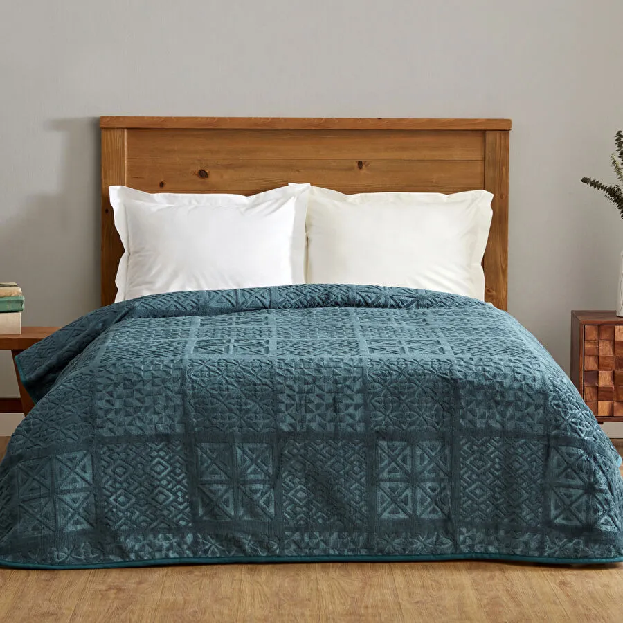Karaca Home Blair بطانية مزدوجة الأفراد مع نقش بلون البترول 200x220 سم