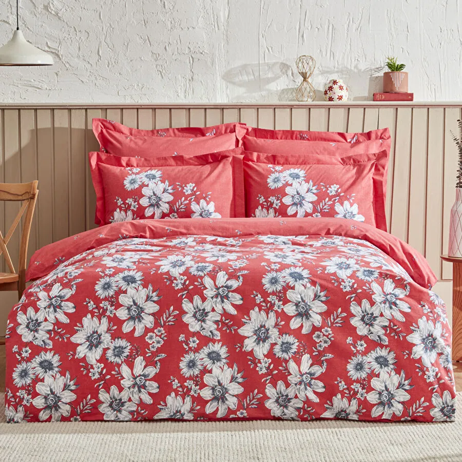 Karaca Home Cornell مجموعة أغطية سرير مزدوج 100% قطن وردي غامق PP