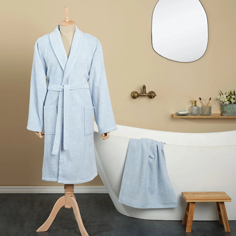 KH DEFY BLUE MEN'S 100% COTTON BATHROBE SET L/XL