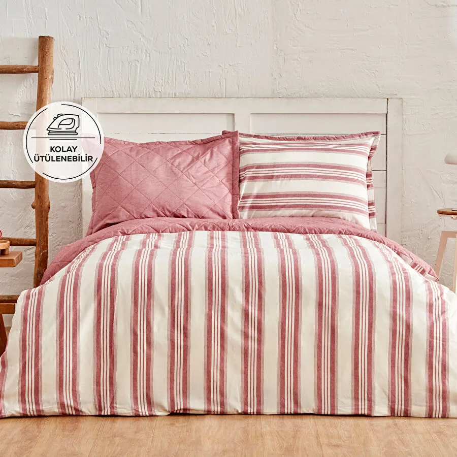 Karaca Home Dora Bordo İpliği Boyalı Kapitoneli Çift Kişilik Dört Mevsim Nevresim Takımı Complete Set