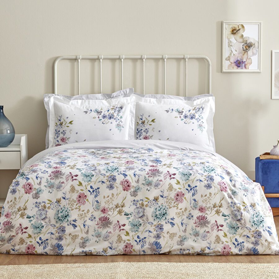 KH FLORAL LILA 100% COTTON RNF TEK KS DUVET COVER SET