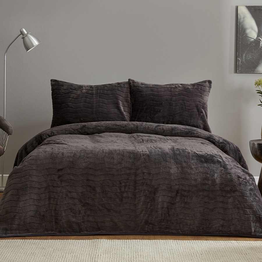 KH HERA GRAY SOFT DOUBLE BED COVER SET