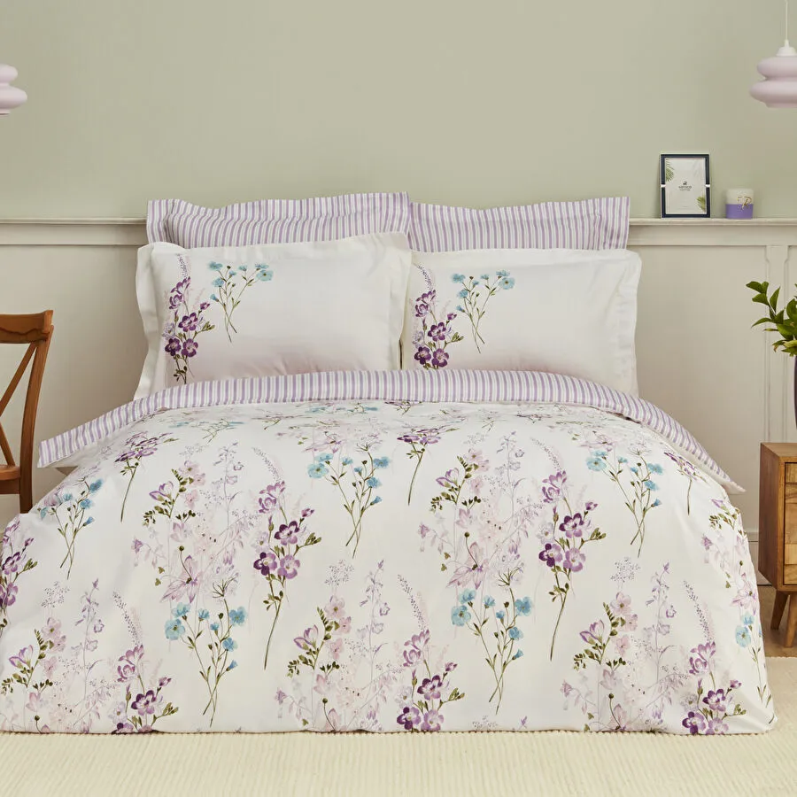 KH LORIS LILA DOUBLE 100% COTTON SATIN DUVET COVER SET