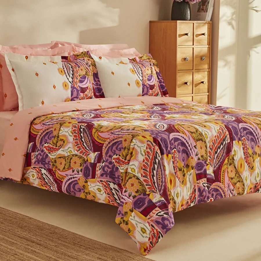 Karaca Home Ruiz %100 قطن مجموعة سرير مزدوج اللون فوشيا