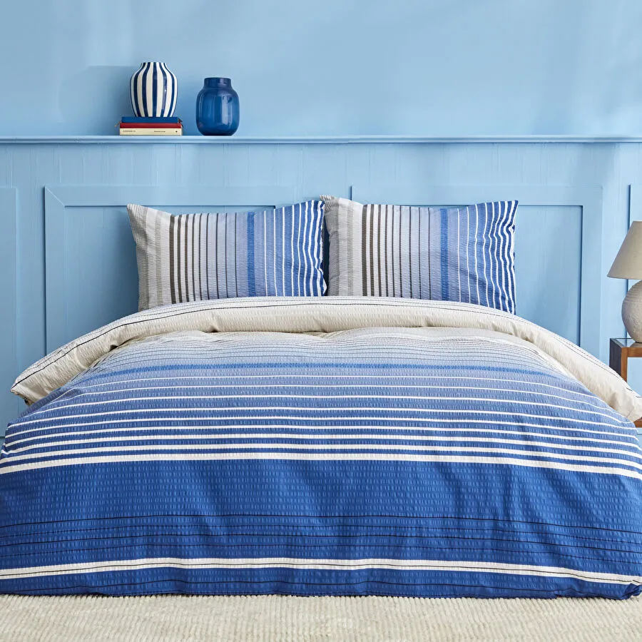NAU OLYMPUS STRIPE BLUE DOUBLE DUVET COVER TK