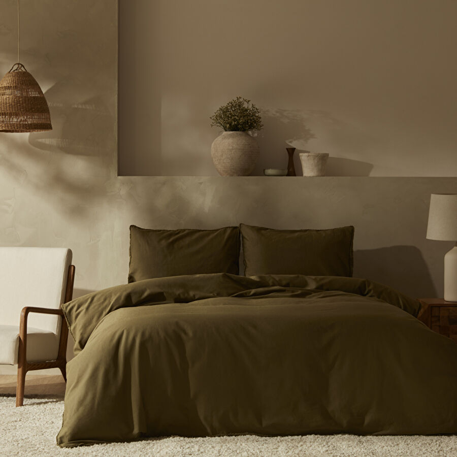 Karaca Home مجموعة ملابس سرير مزدوج اللون هكي