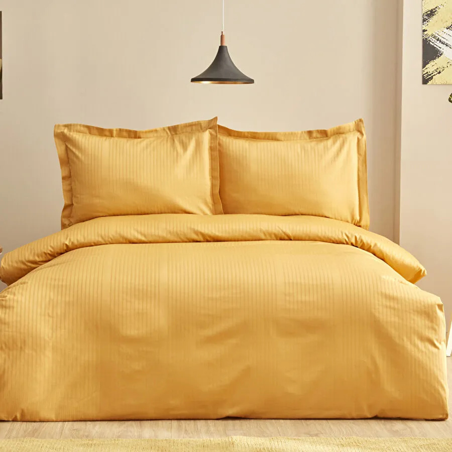 UNIQ MUSTARD 100% PMK SATIN DOUBLE KS DUVET COVER TKM