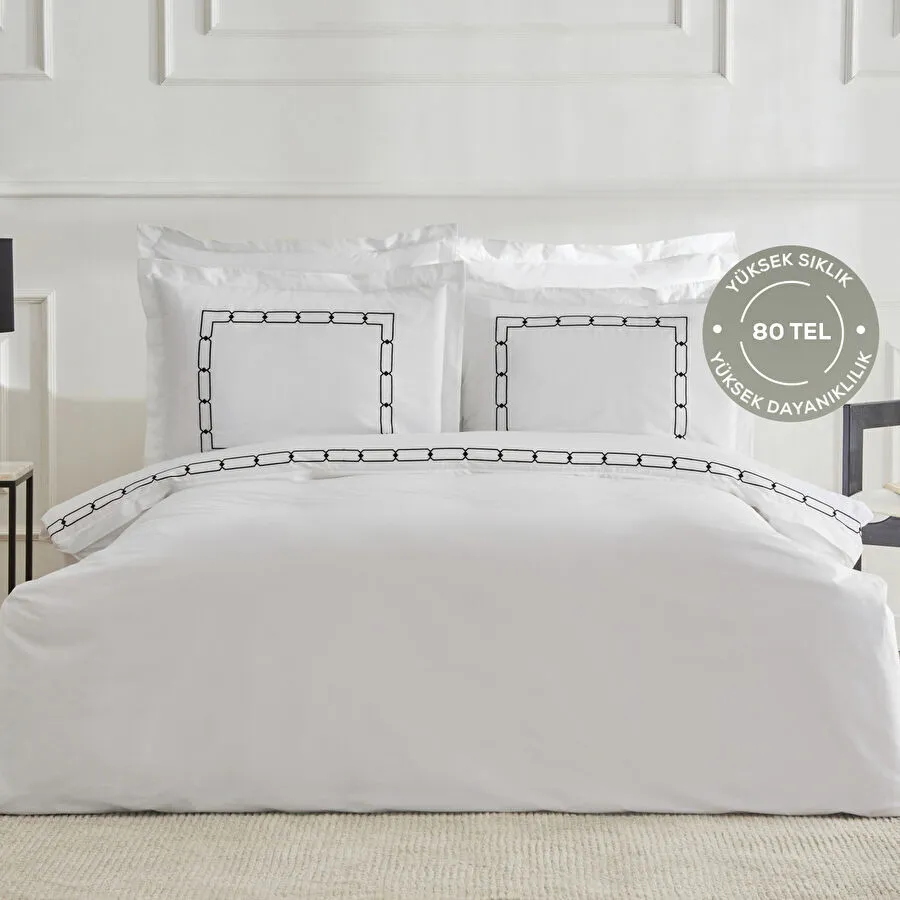 Karaca HomeDiane 80 Tel %100 Pamuk Çift Kişilik Percale Nevresim Takımı Nakışlı Beyaz