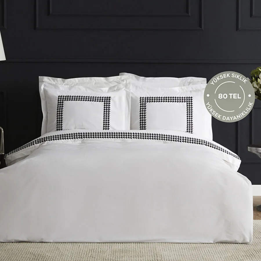 Karaca Home Juanita 80 Tel %100 Pamuk Çift Kişilik Percale Nevresim Takımı Nakışlı Beyaz