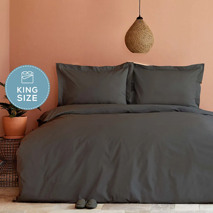 [200.21.01.0723] Karaca Home Back to Basic %100 Pamuk King Size Nevresim Takımı Antrasit