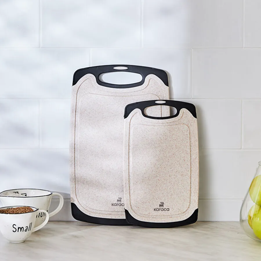 [1000013840002] لوحتا تقطيع من كراتشي ديلي بتصميم الجرانيت بلون كريمي (حجم كبير 20x31 سم وحجم صغير 15x25 سم)