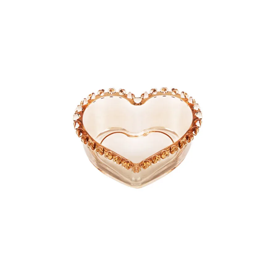 [153.09.01.2885] KARACA GLORY AMBER GLASS HEART BOWL 13CM