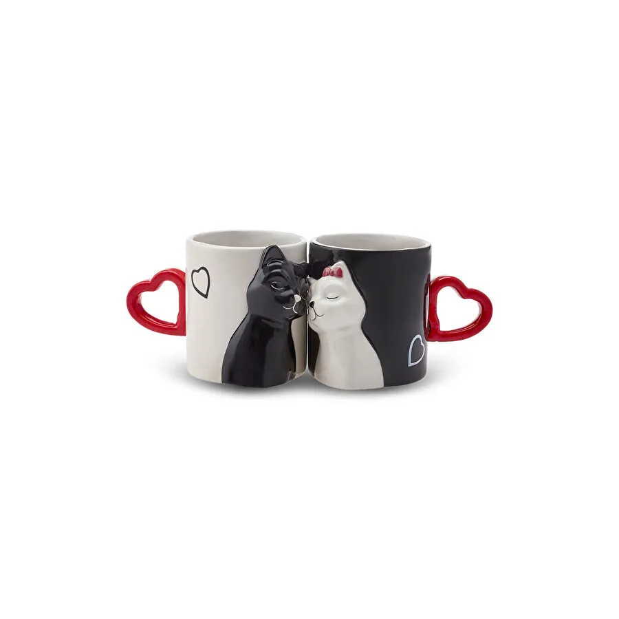 [1000019796001] Karaca Love Cat Kalpli 2'li Kupa 310 ml