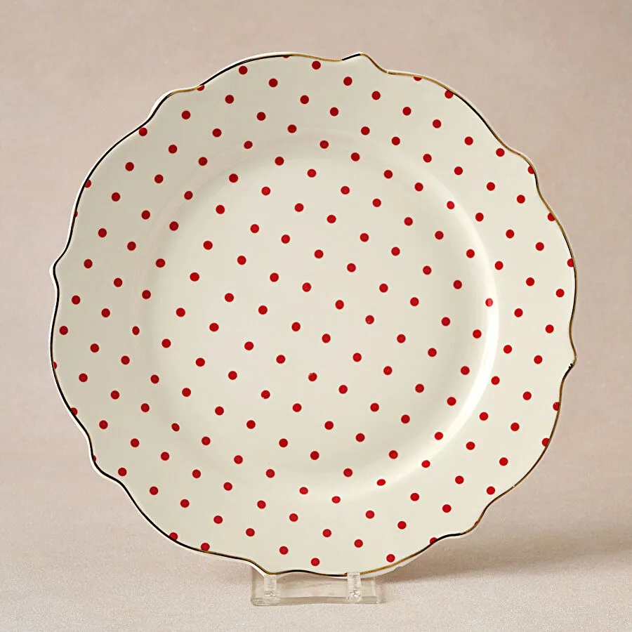 [153.09.01.4365] Karaca New Romantic Puantiyeli Pasta Tabağı 21 cm Kırmızı
