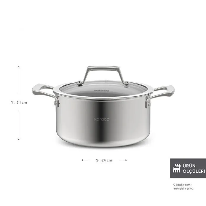 [1000187266003] KARACA PLASMA STEEL 3PLY TENCERE, 24 CM