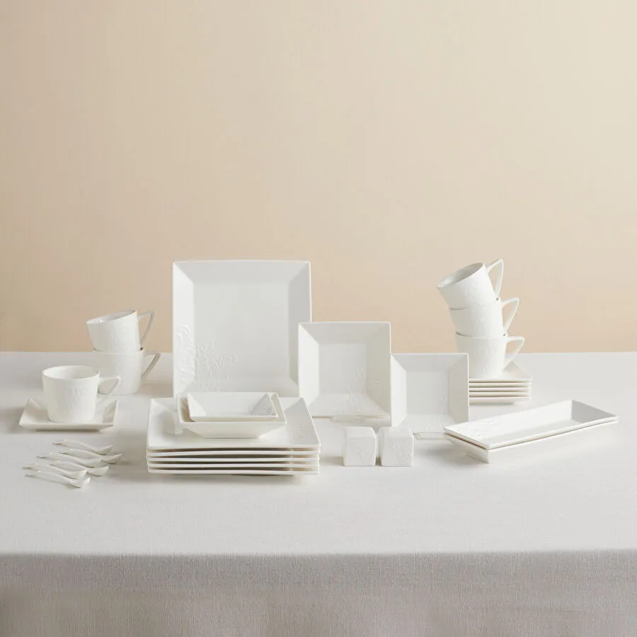 [153.03.07.9458] KARACA TREND EMBOSS 32 PIECES BREAKFAST SET SQUARE