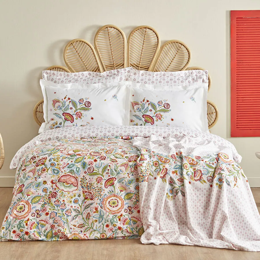 [1000004954001] Karaca Home Sarthe %100 Pamuk Çift Kişilik Nevresim Pike Hediyeli Takım Multicolor