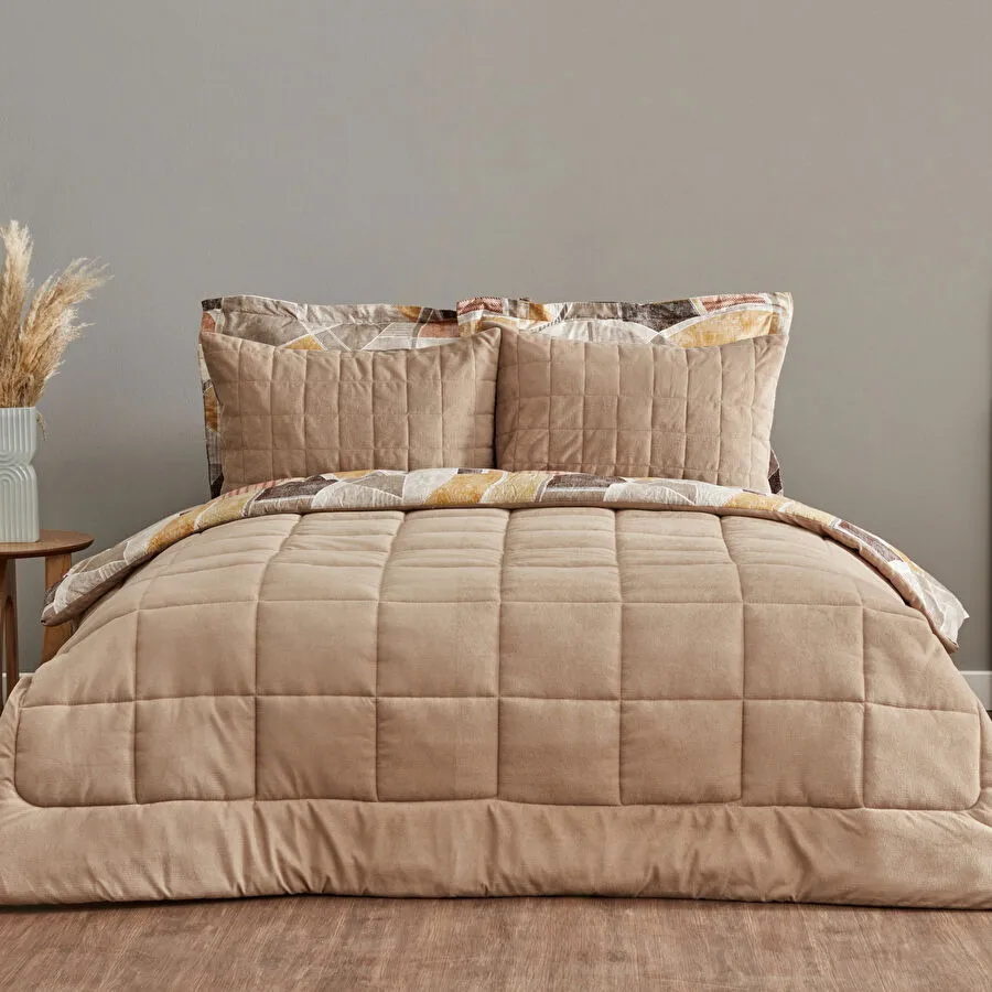 [1000001353001] Karaca Home Lydia Çift Kişilik Stripe Comfort Set Bej