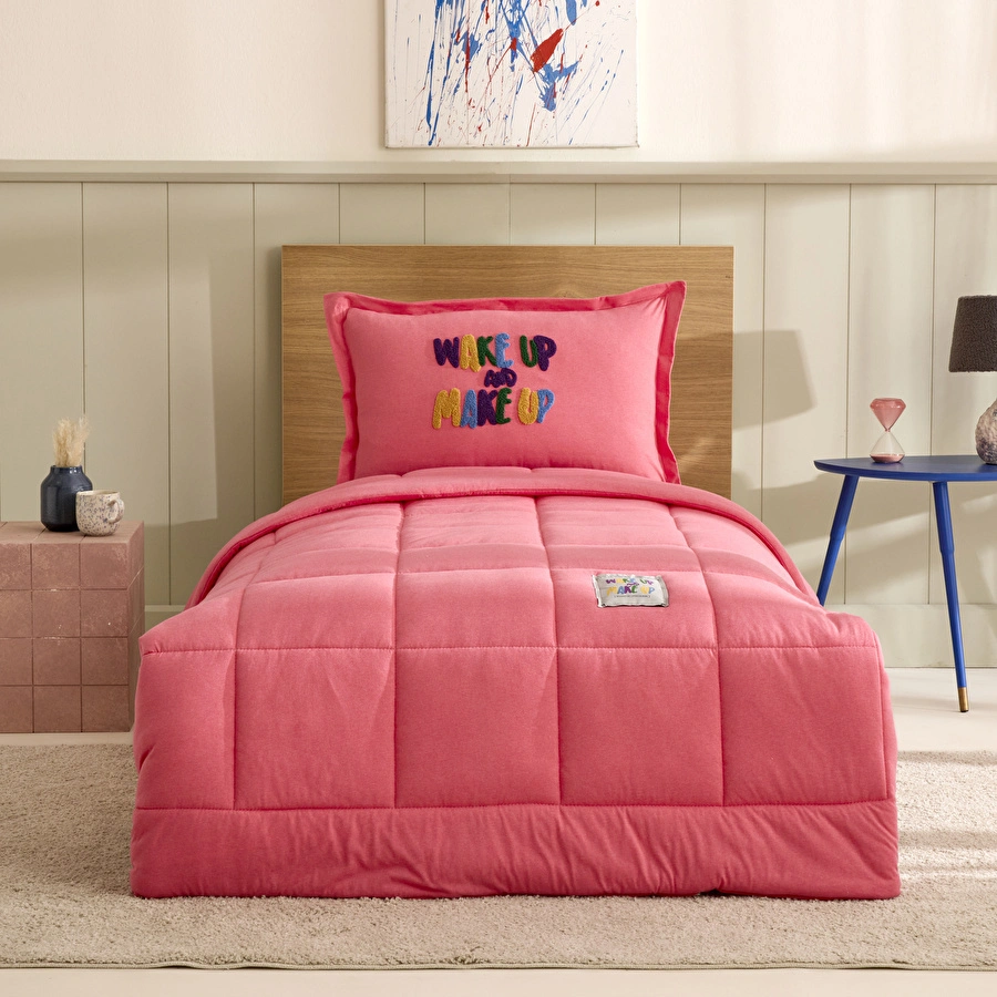 [1000157758001] مجموعة نوم واحدة شخص Karaca Home Motto Cotton Comfort باللون الفوشيا