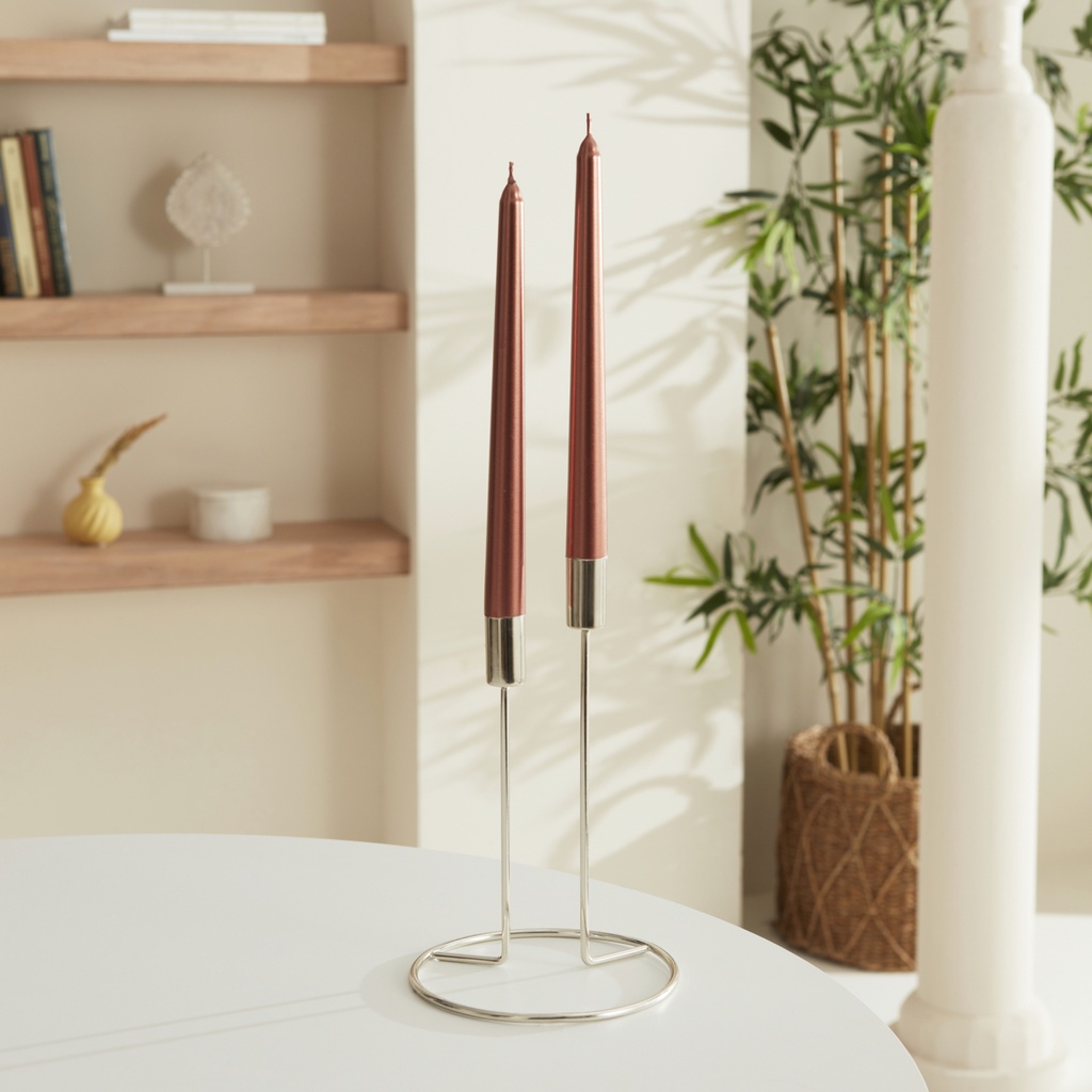 2'Lİ ŞAMDAN MUM 24 CM, BRONZE