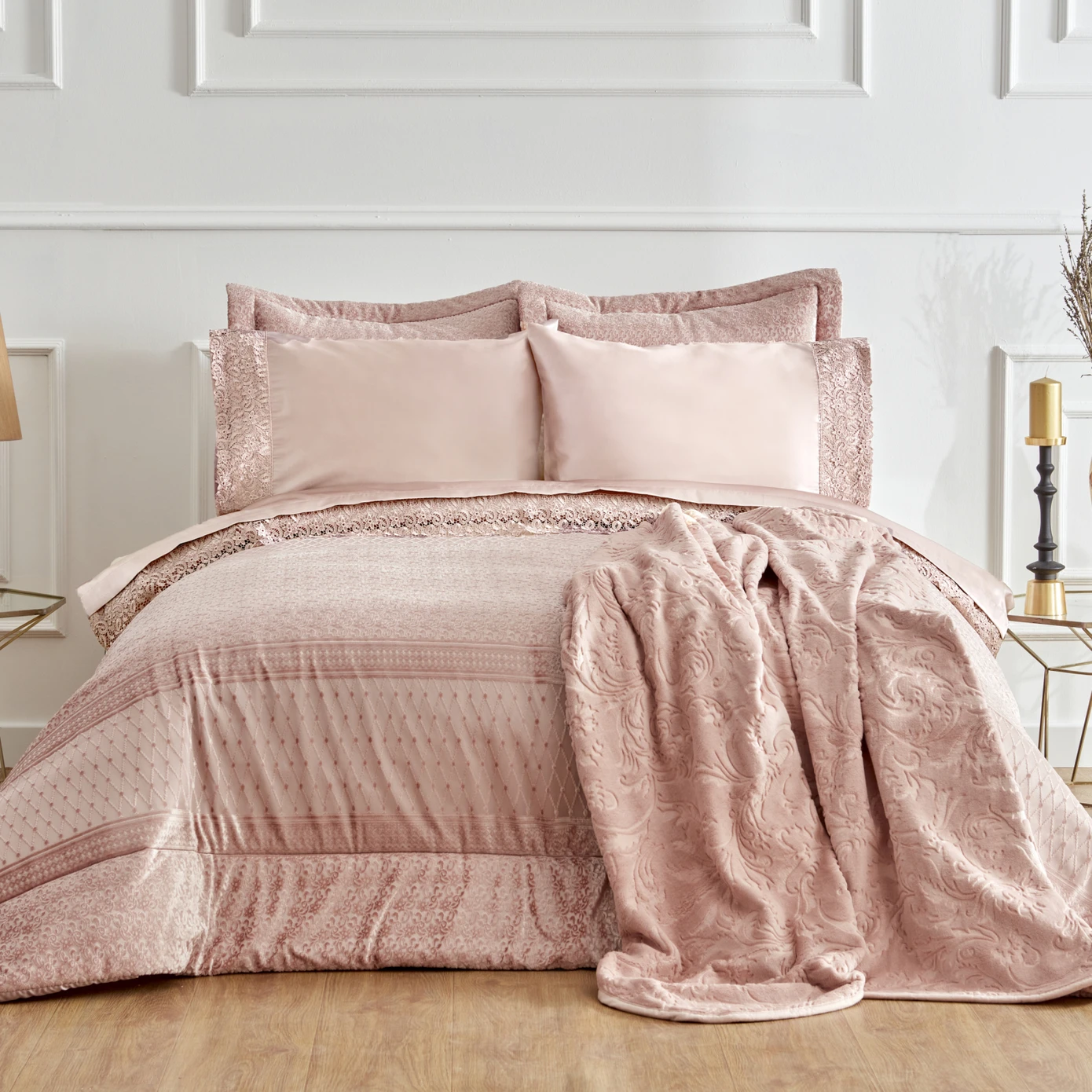 ANITA ROSE GOLD SATIN 8 PIECE DOUBLE SET