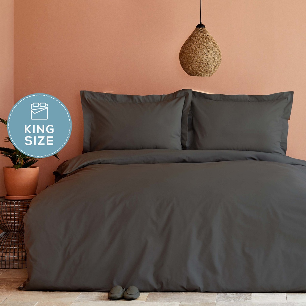 BACK TO BASIC ANTHRACITE 100% COTTON KING SIZE DUVET COVER SET