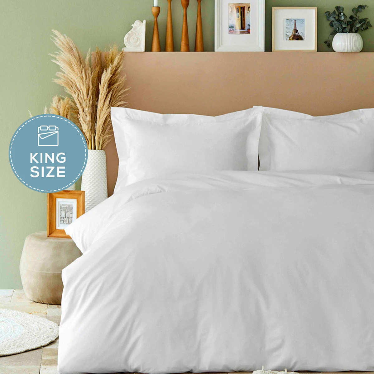 BACK TO BASIC WHITE 100% COTTON KING SIZE DUVET COVER SET