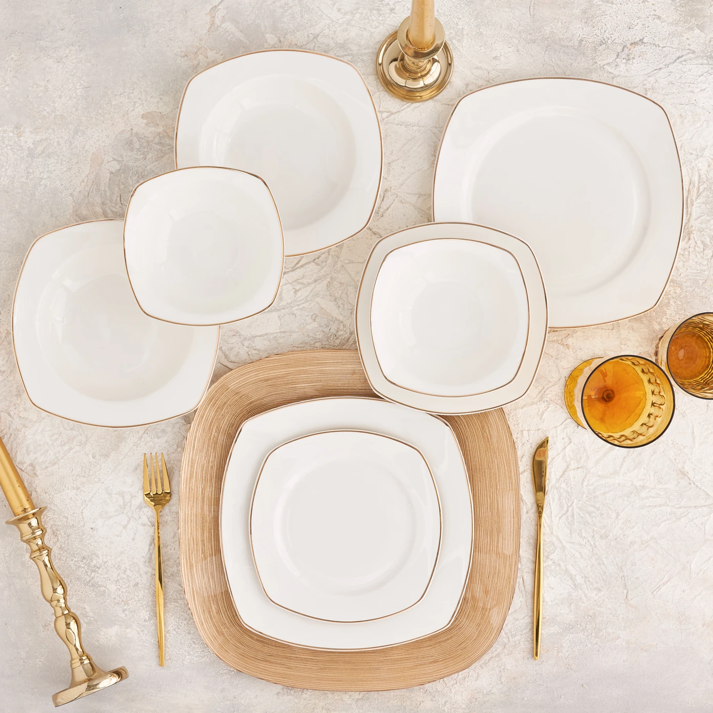 KARACA ADELIA 24PCS GOLD HALF SQUARE DINNER SET