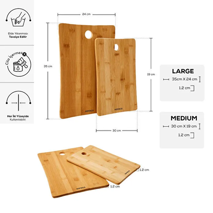 KARACA BAMBOO 2'Lİ KESME TAHTAS, RENKSİZ