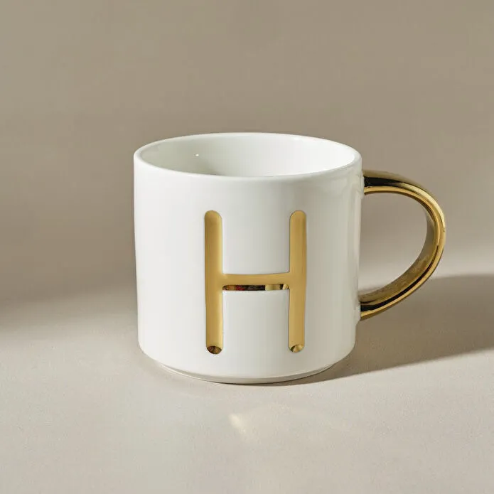 KARACA BEYAZ H HARFLİ KUPA 400 ML, BEYAZ