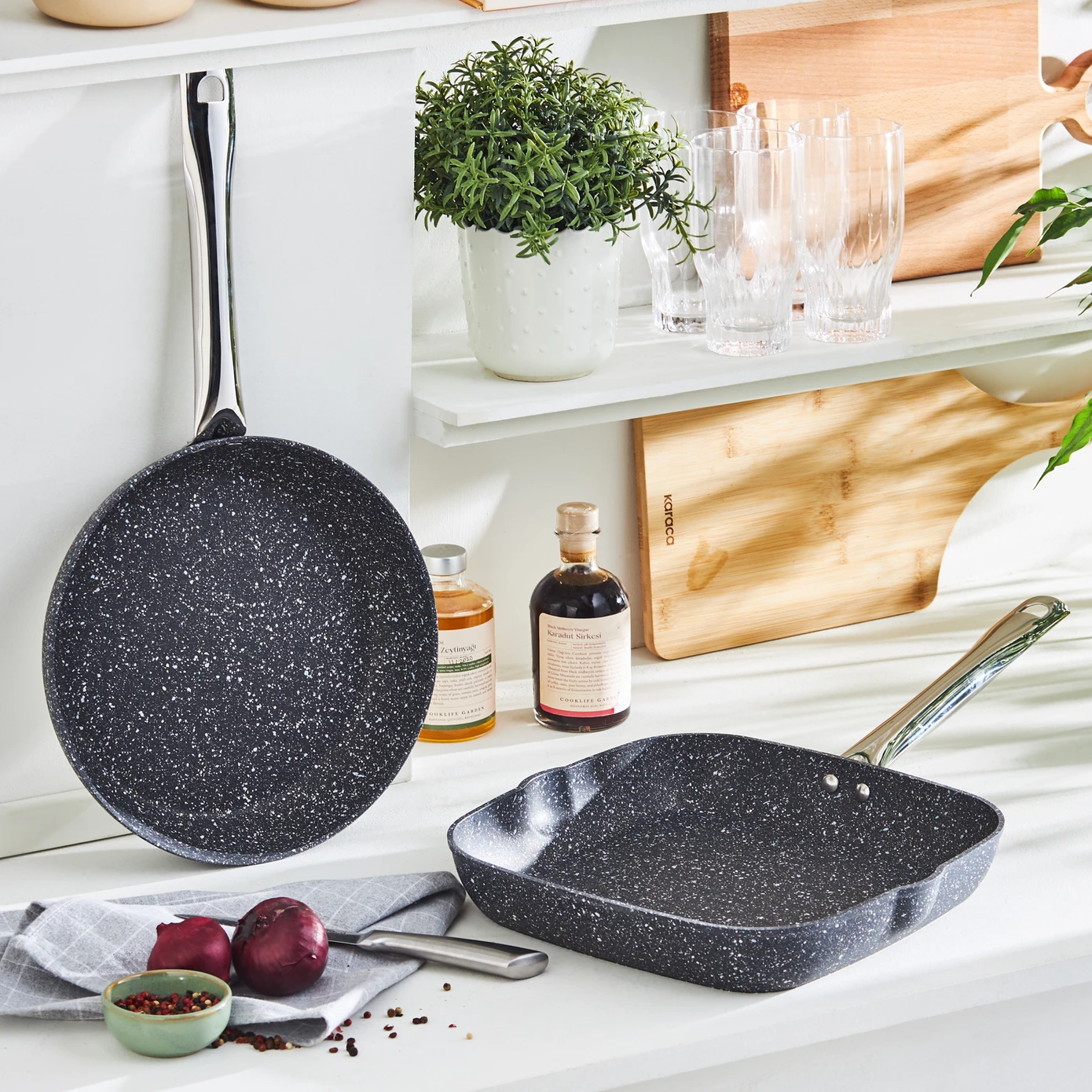 KARACA BIOGRANITE NAVY STONE PAN-GRILL SET