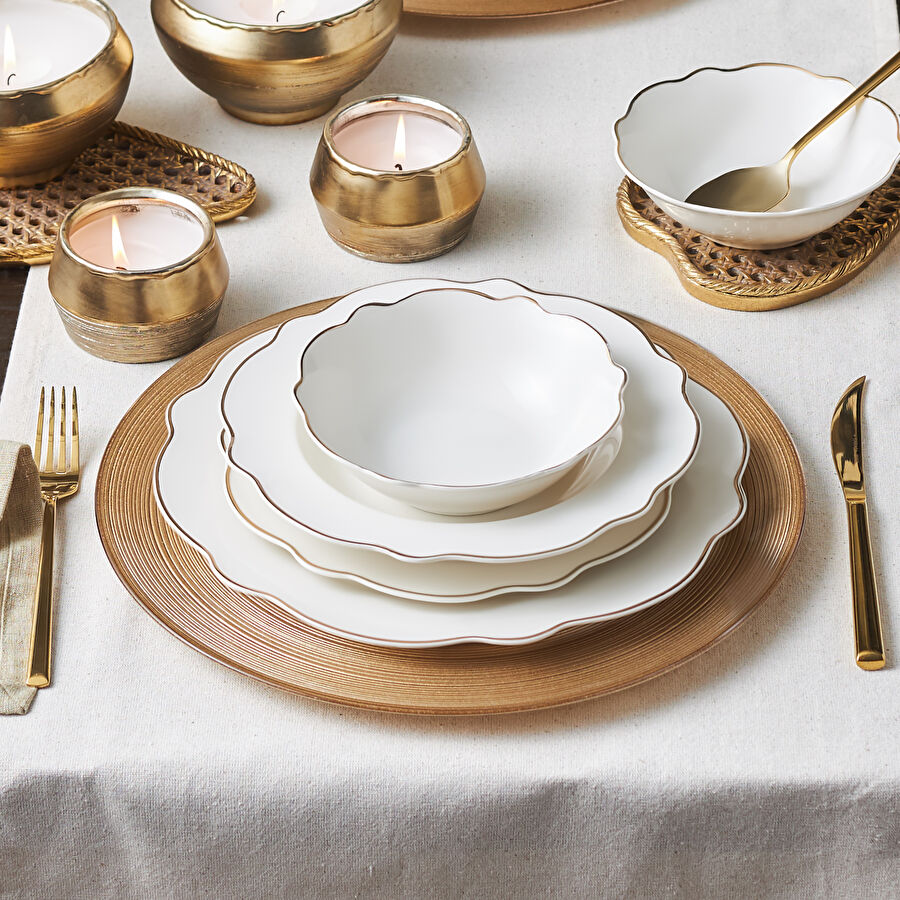 Karaca Daisy Gold Wave Shape 24 Parça 6 Kişilik Porselen Yemek Takımı