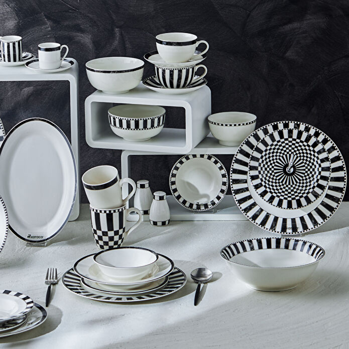 KARACA DAMALI ÇİZGİ SERVİS TABAĞI, SİYAH