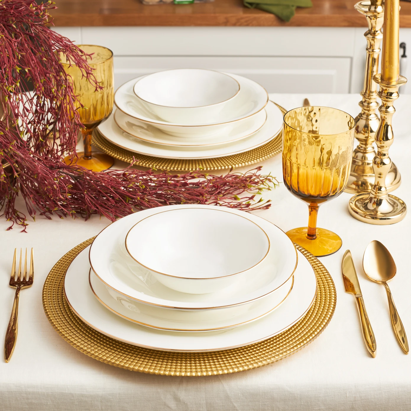 KARACA FINE PEARL DIANA 24 PIECES GOLD DINNER SET