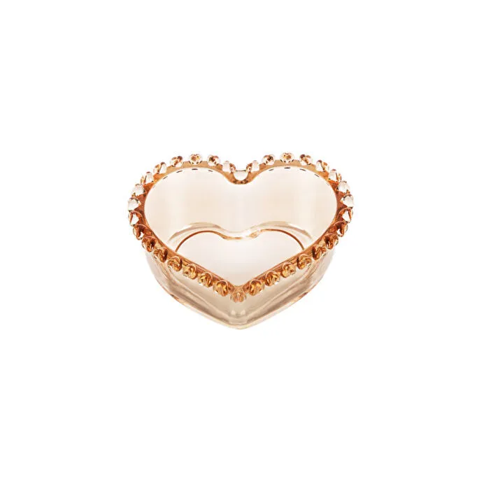 KARACA GLORY AMBER GLASS HEART BOWL 13CM