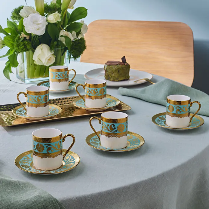 KARACA GÜLFEM 6 KİŞİLİK KAHVE FİNC, MAVİ