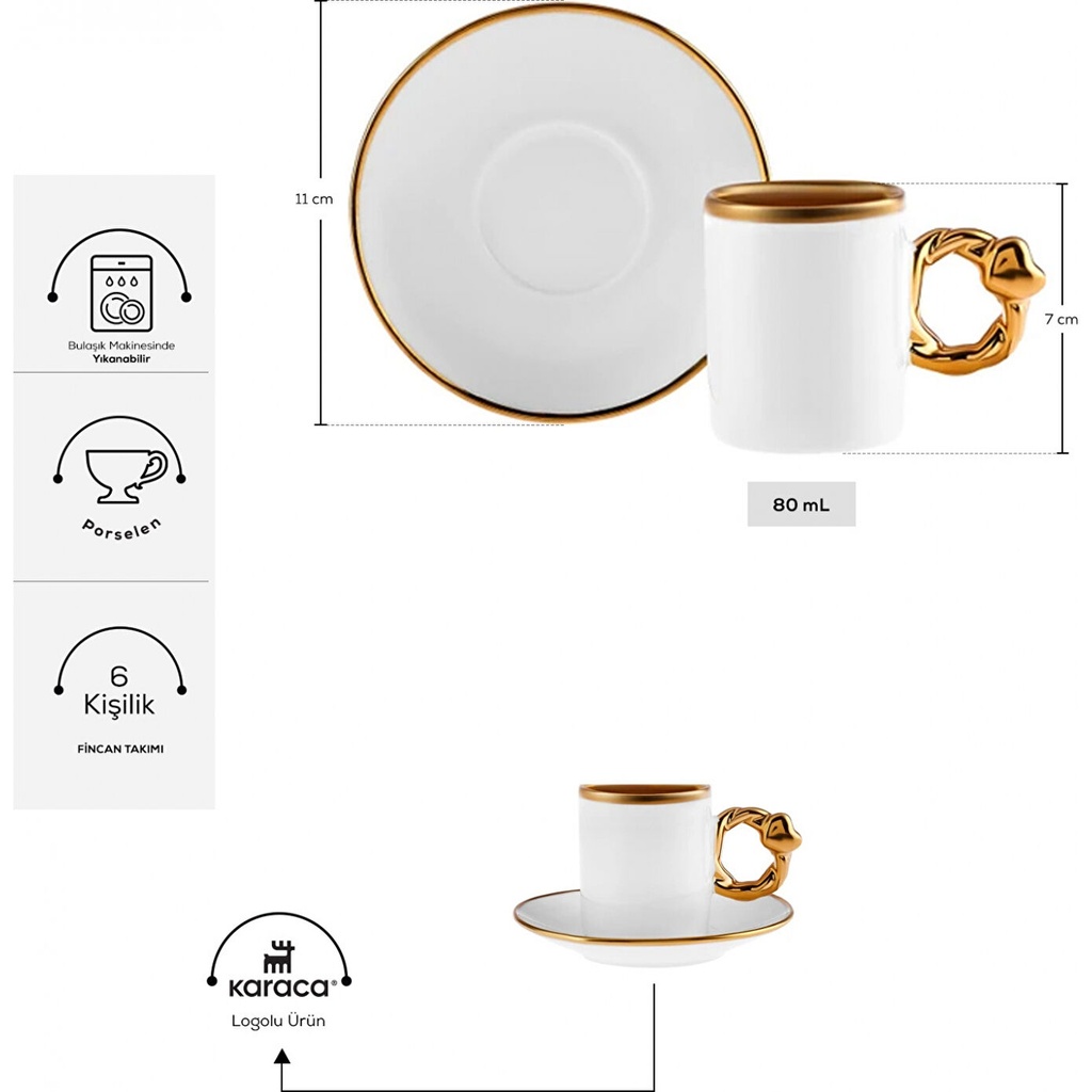 KARACA KALPLİ 6 KİŞİLİK 80 ML KAH, BEYAZ