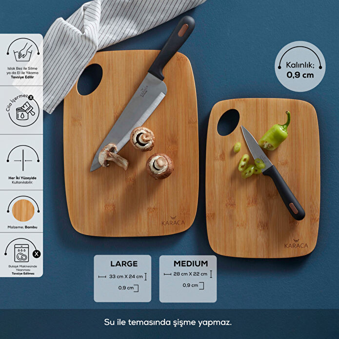 KARACA KARYA 2'Lİ KESME TAHTASI, RENKSİZ