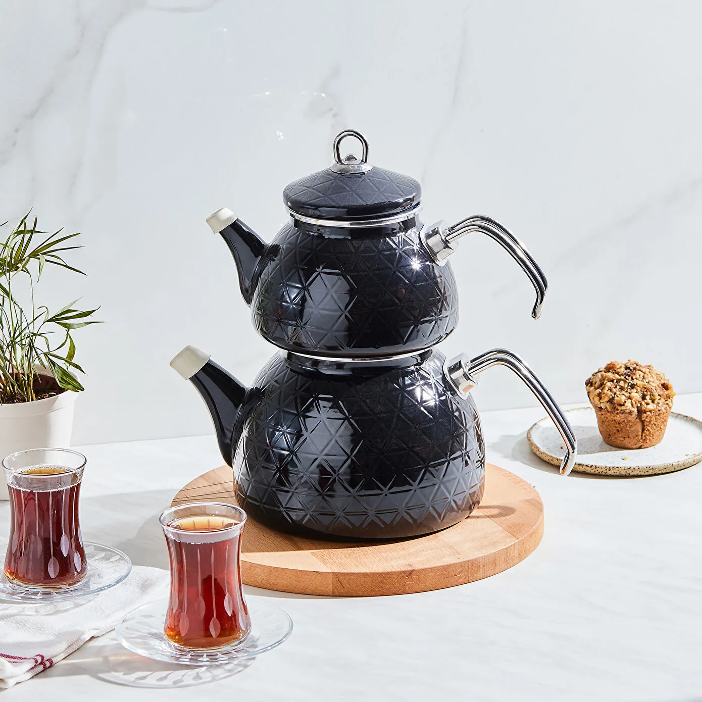 KARACA KRİSTAL EMAYE ÇAYDANLIK AN, SİYAH