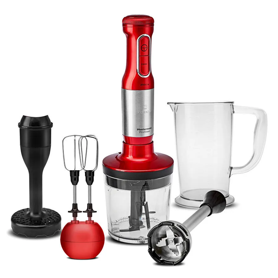 Karaca Mastermaid Prosteel مجموعة خلاط برأس طويل 6 شفرات Red Inox 2000 W