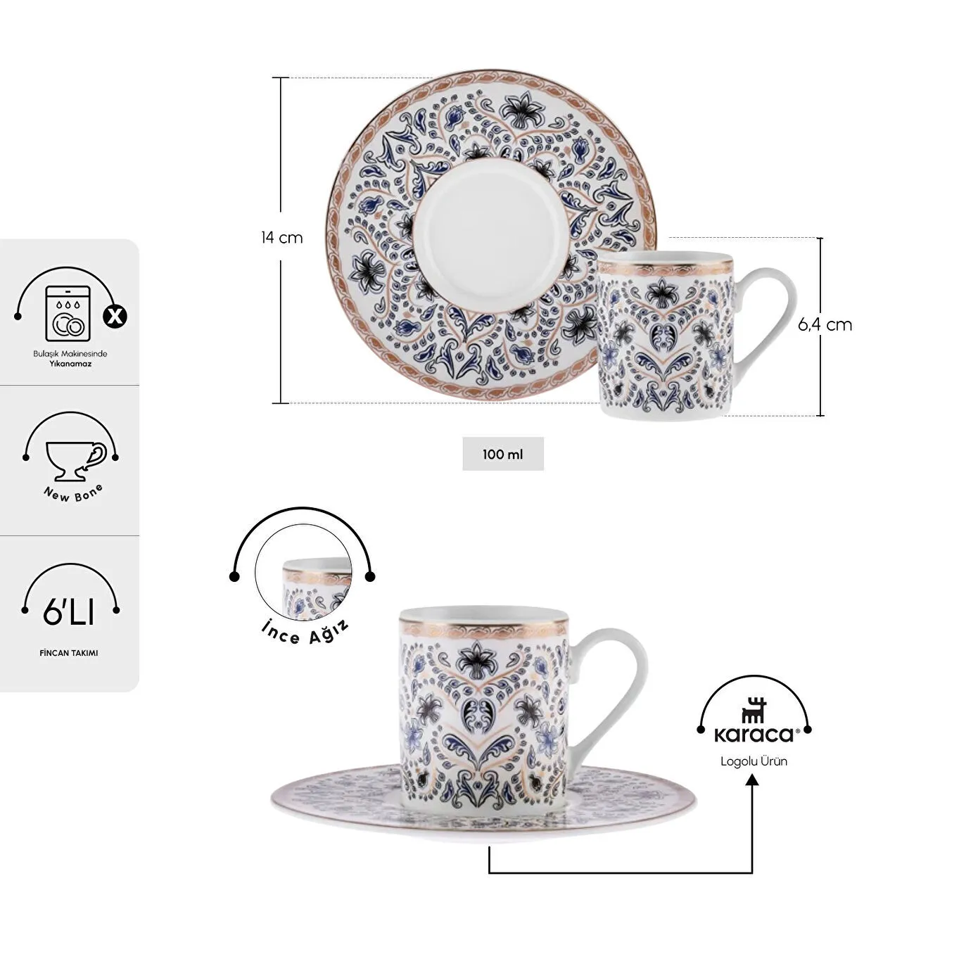 KARACA NEW DELFT BLUE 6 KİŞİLİK KA, MAVİ